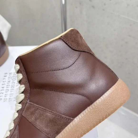 MM6 Maison Martin Margiela Brown High-Top Sneakers with Cream Laces - Picture 7 of 9